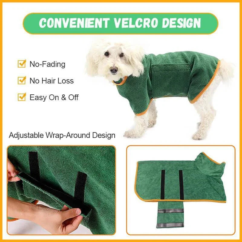 Absorbent pet drying robe with adjustable waist wrap, made of premium microfiber and terry cloth for quick drying and comfort