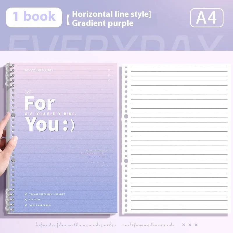 Removable coil gradient notepad in green, blue, pink, or purple with PP cover and wood-free paper