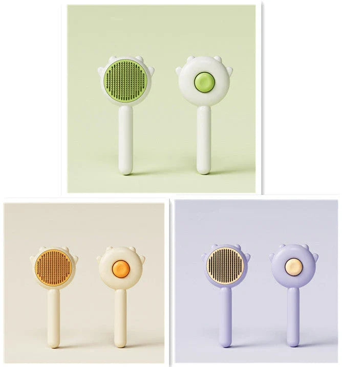 Premium pet grooming brush featuring dual-action hair removal and soothing massage for cats and dogs