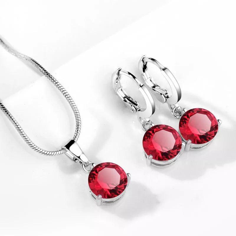 Zircon Water Drop Necklace and Earring Set with unique snake bone chain and mixed gem setting
