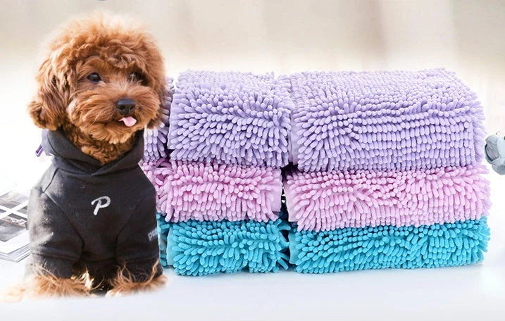 Soft and absorbent pet towels in various colors for bathing dogs and cats