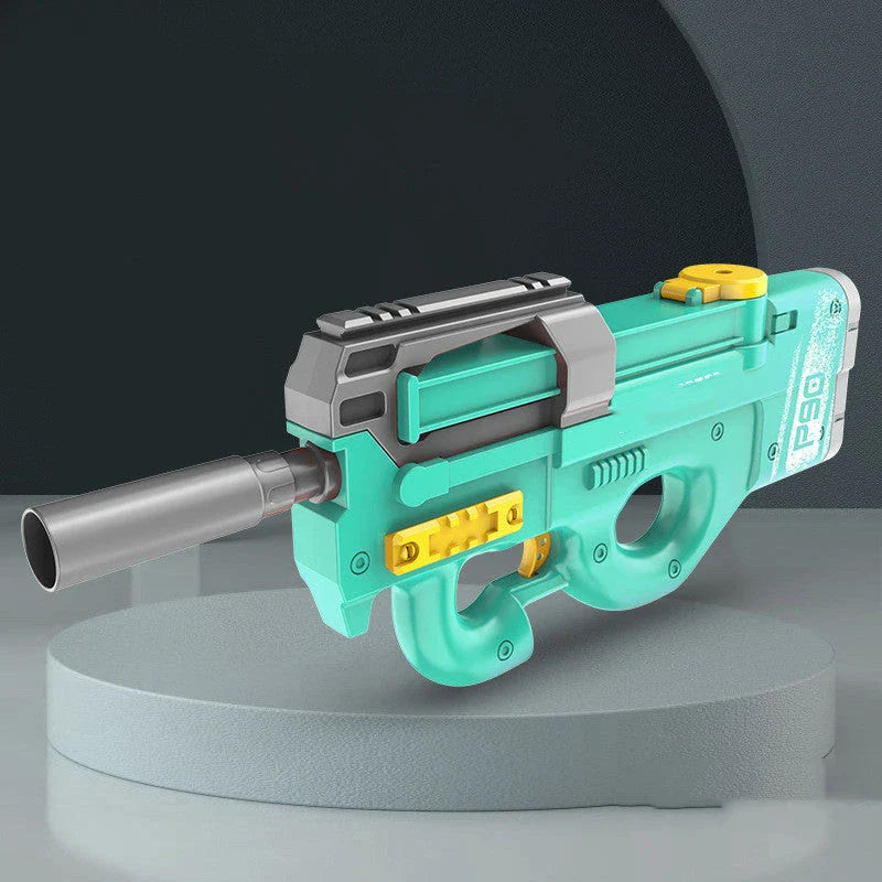 High-powered P90 electric water gun with long range and large capacity for outdoor summer fun