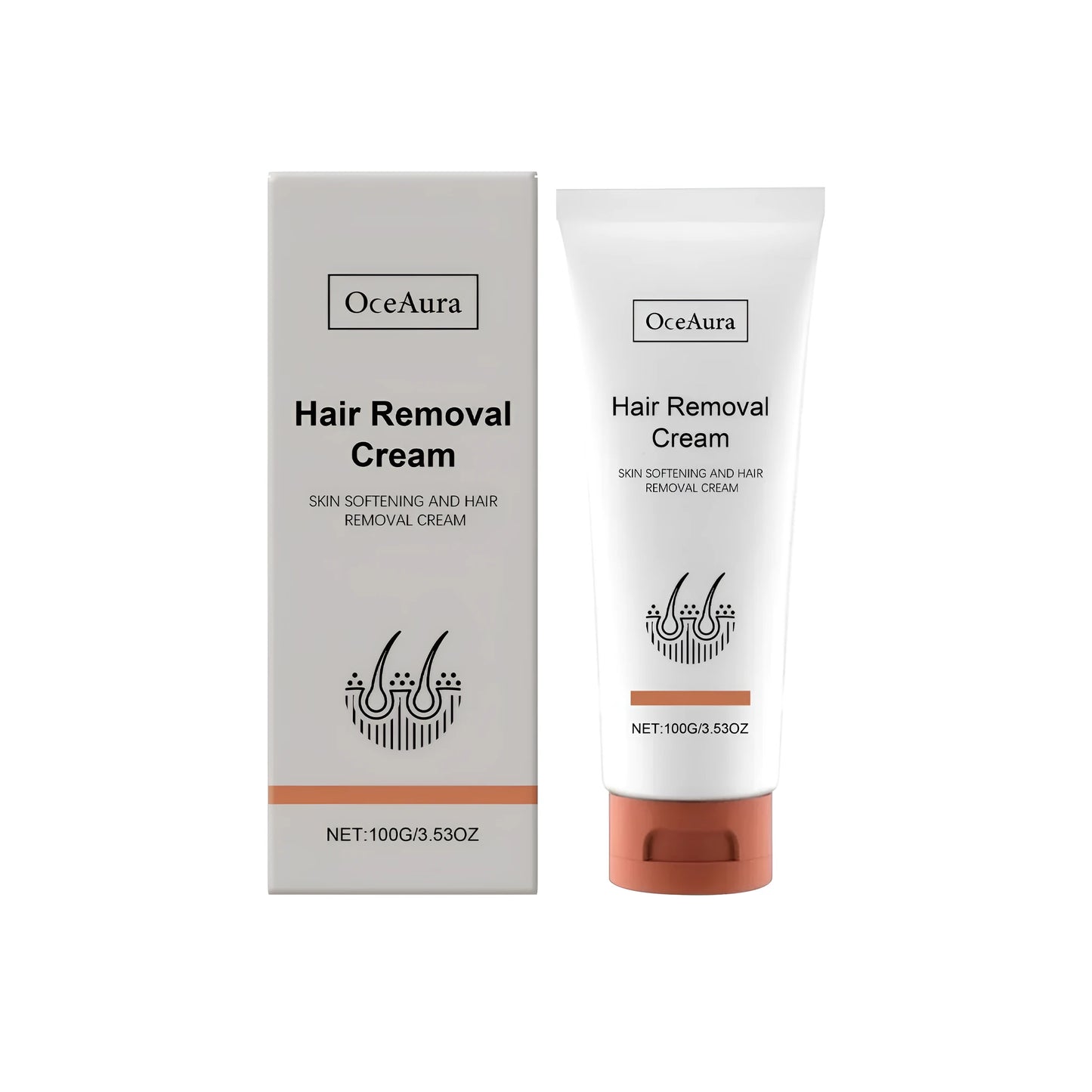 100g tube of hair removal cream with calcium thioacetate and witch hazel extract.
