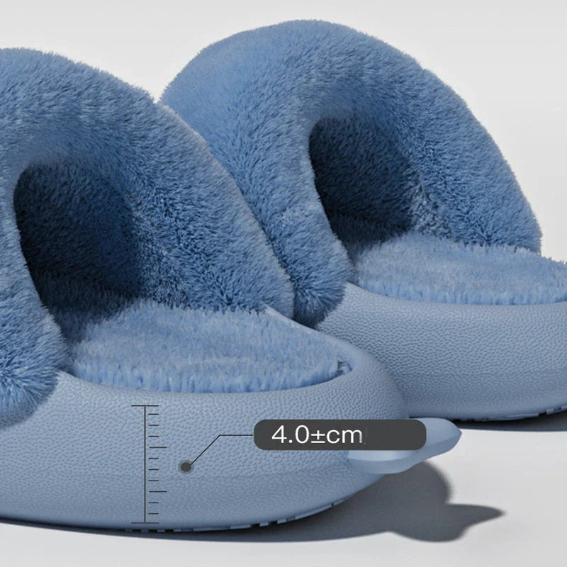 Cozy shark-inspired slippers with plush material and durable EVA soles for comfortable indoor and outdoor wear