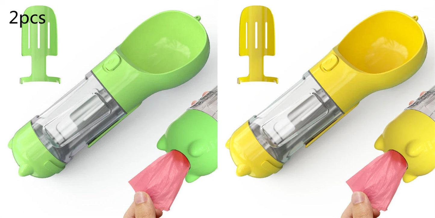 Multipurpose Pet Water Bottle with Feeding Bowl and Waste Bag Storage - Durable, Portable, and Convenient