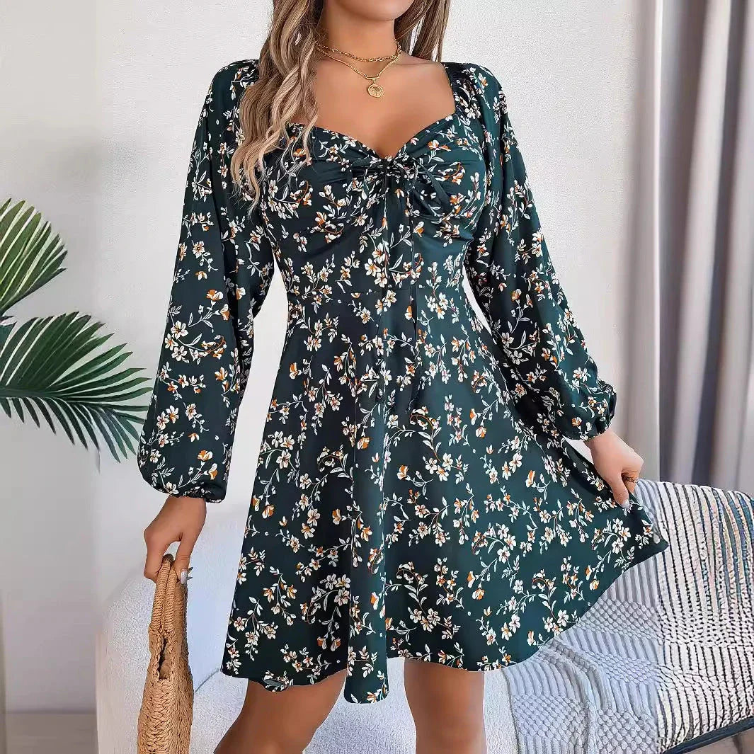 Flirty floral dress with lantern sleeves, available in a range of vibrant colors