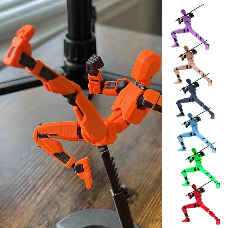 Customizable 3D printed multi-jointed action figure robot toy in various vibrant colors