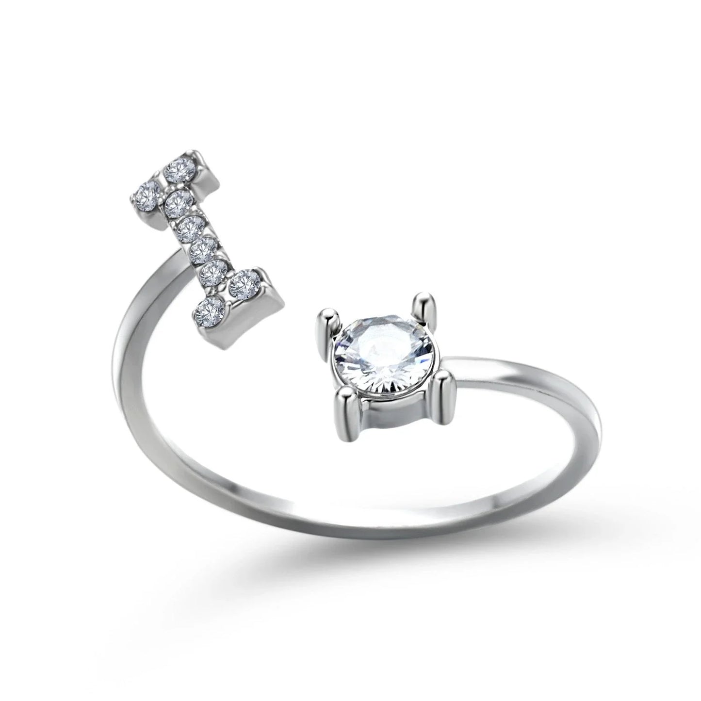 Personalized Initial Letter Crystal Ring with Adjustable Design in Gold, Silver, and Rose Gold Colors