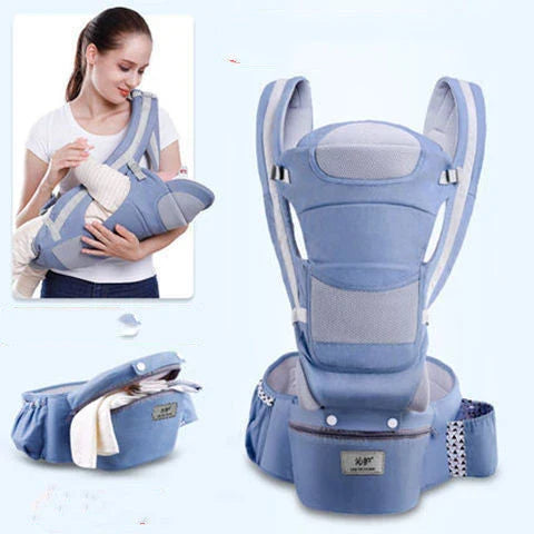 Versatile 3-in-1 baby carrier with 15 carrying positions, adjustable sunshade, and storage compartment for convenient parenting