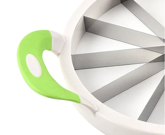 Premium stainless steel watermelon slicer with non-slip handles for quick, safe, and effortless watermelon cutting
