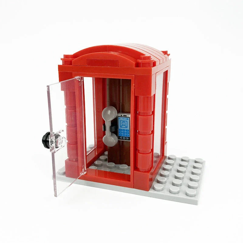 Vintage-style red British telephone booth building blocks kit with detailed design and charming, nostalgic appeal