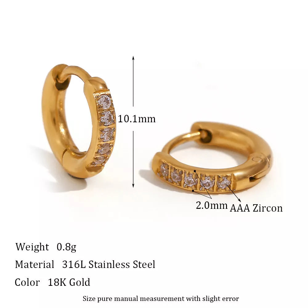 Women's titanium steel zircon earrings with electroplating, available in gold and steel finishes