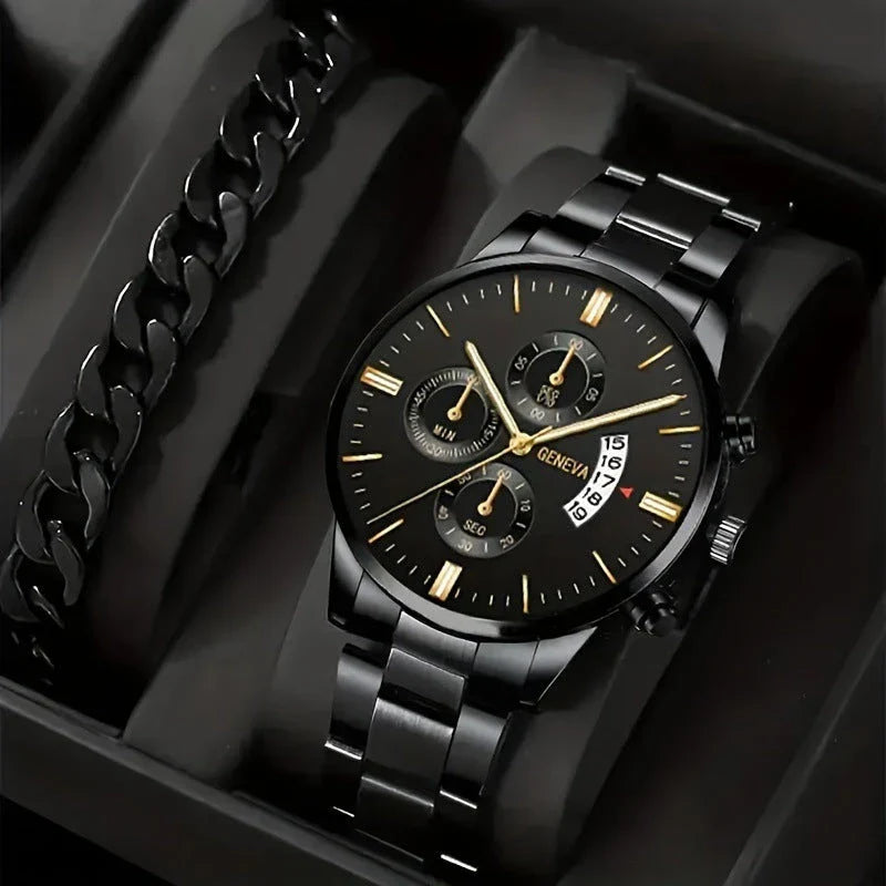 Stylish steel bracelet watch set with various color options for fashion-forward men