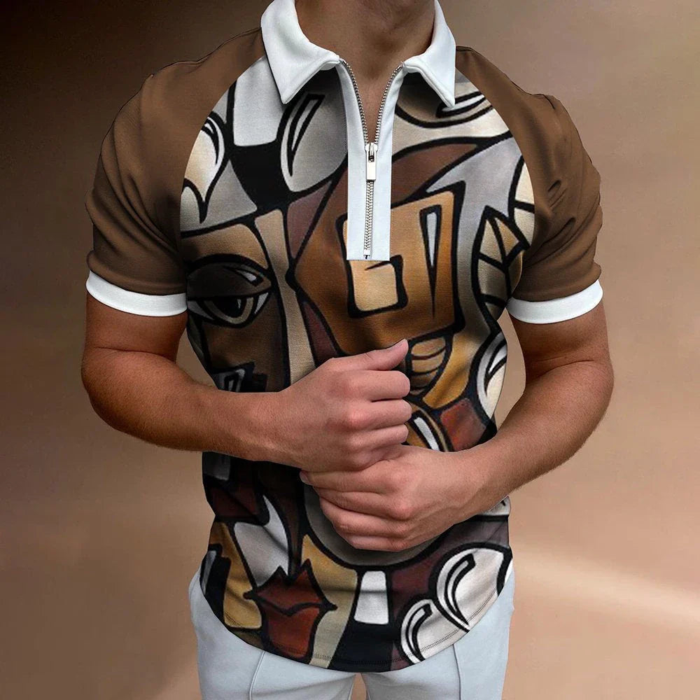 Premium striped polo shirt with short sleeves, made from high-quality cotton-blend fabric for comfort and style.