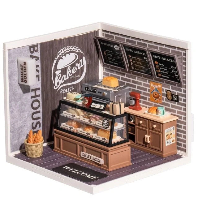 Robotime Rolife DIY Miniature Cafe Building Kit with ambient light set