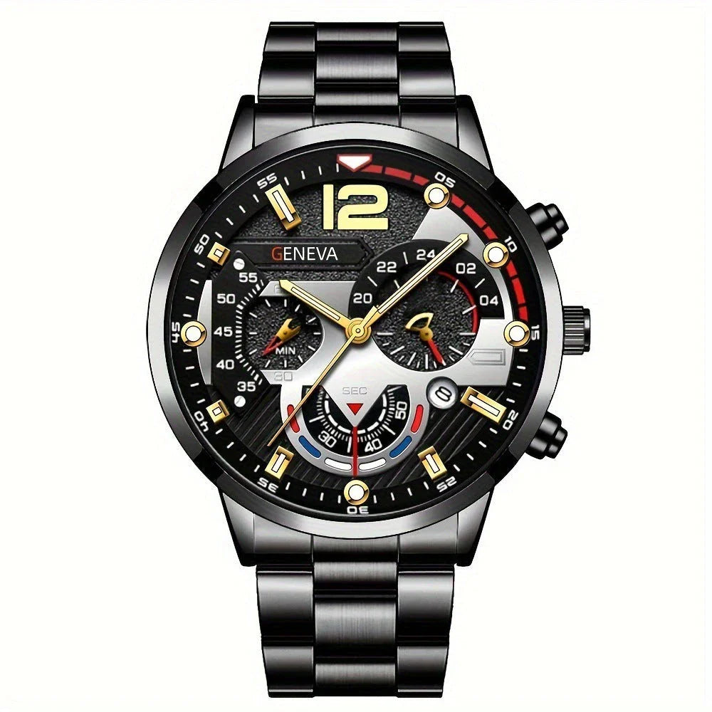 Stylish steel bracelet watch set with various color options for fashion-forward men