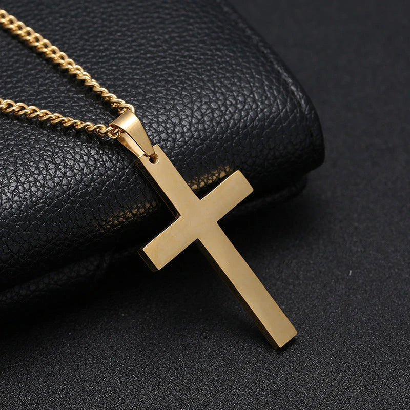 Stylish Stainless Steel Cross Pendant Necklace for Men - Available in Black, Silver, and Gold