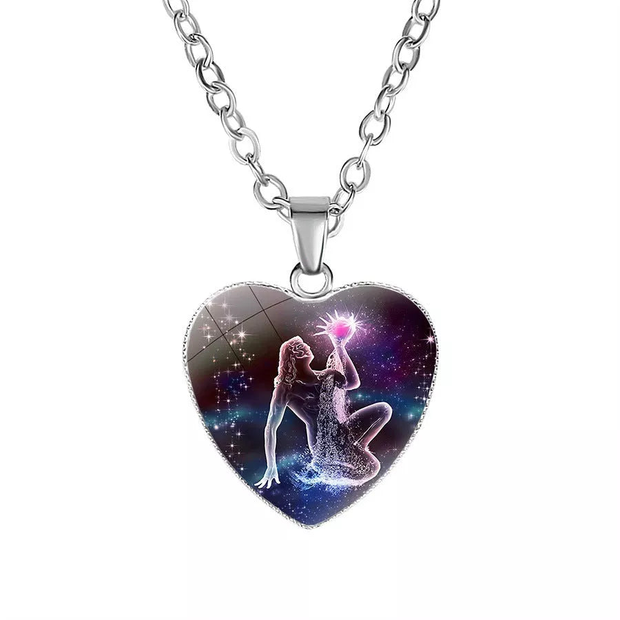 Women's Zodiac Heart Pendant Necklace with constellation design