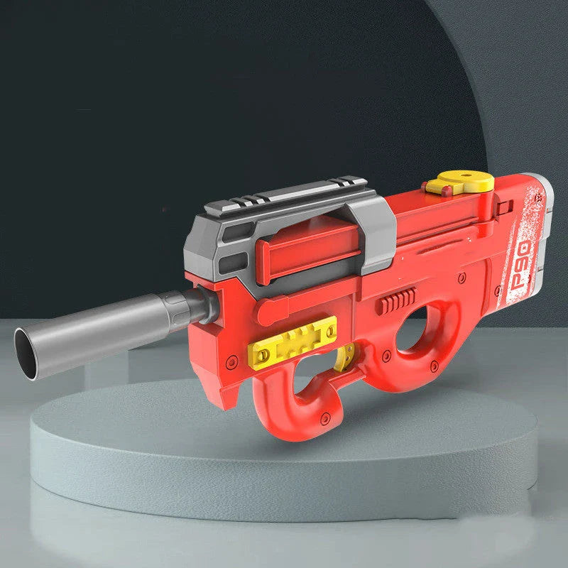 High-powered P90 electric water gun with long range and large capacity for outdoor summer fun