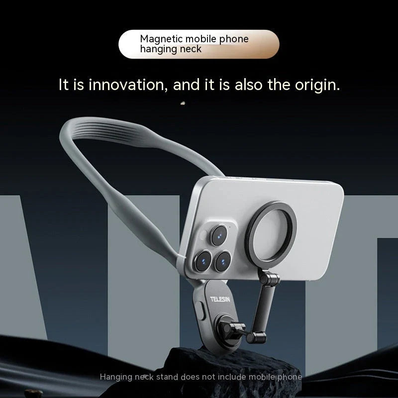 Magnetic silicone phone neck mount with adjustable design and quick-release feature for hands-free mobility