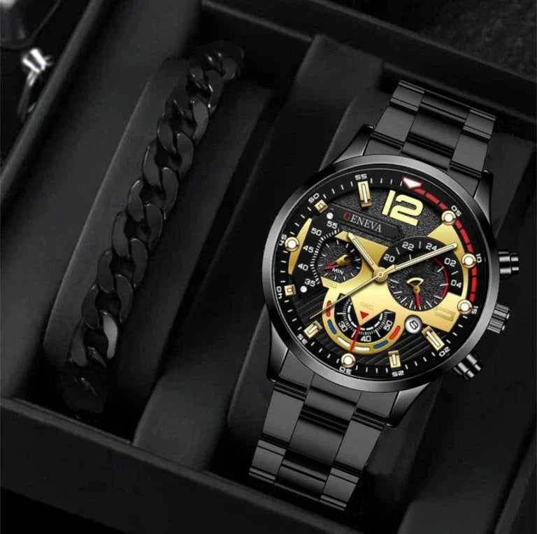 Stylish steel bracelet watch set with various color options for fashion-forward men