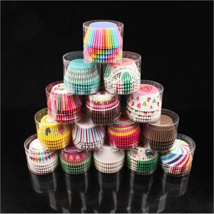 Colourful paper cupcake baking cups in a variety of vibrant shades, perfect for home baking and decorating