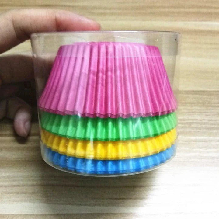 Colourful paper cupcake baking cups in a variety of vibrant shades, perfect for home baking and decorating