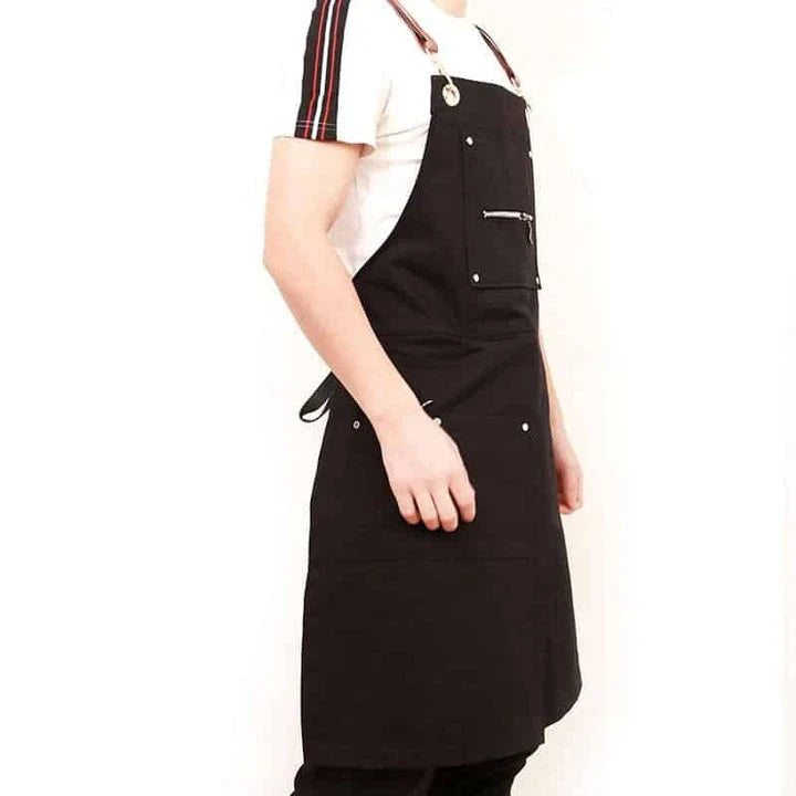 Personalised Coffee Shop Barista Apron in black, made with premium canvas material and featuring a spacious front pocket