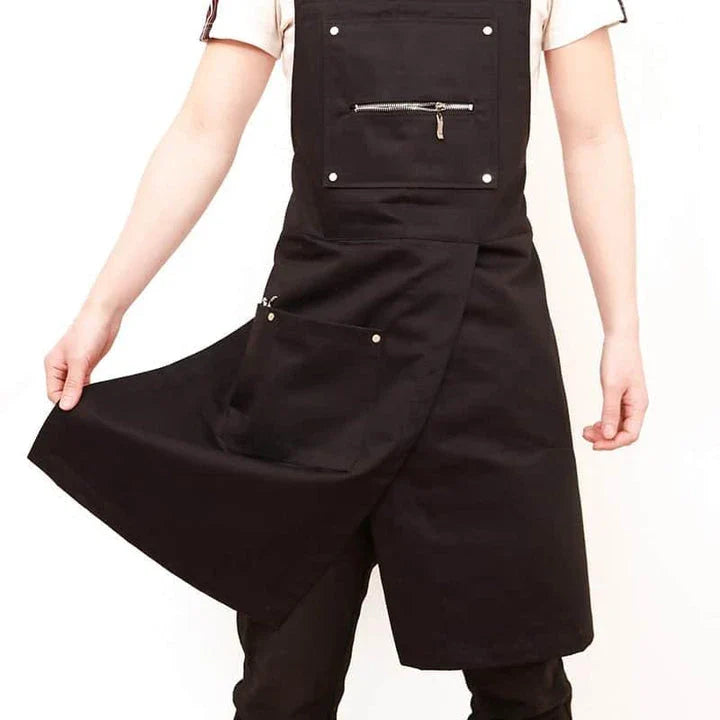 Personalised Coffee Shop Barista Apron in black, made with premium canvas material and featuring a spacious front pocket