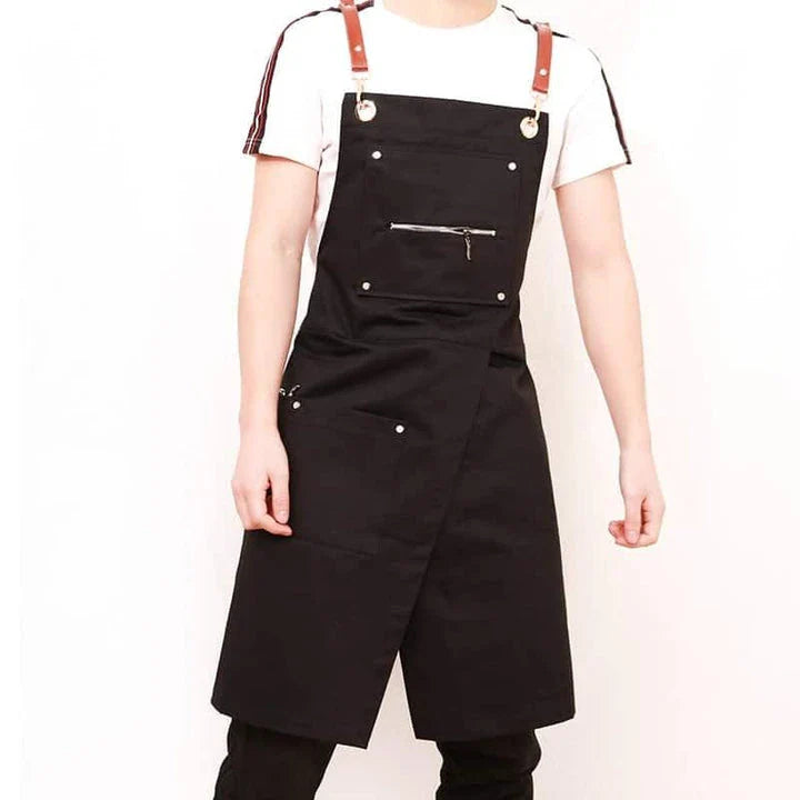 Personalised Coffee Shop Barista Apron in black, made with premium canvas material and featuring a spacious front pocket