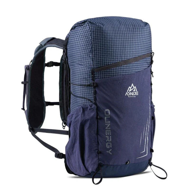 Trendha Hiking Backpack in blue colour, featuring an external frame design and multiple compartments for outdoor adventures.