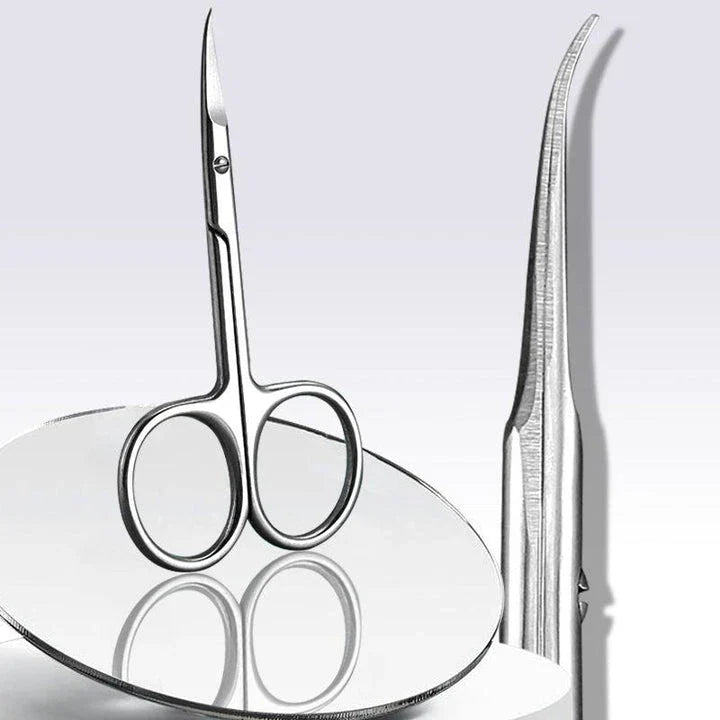 Precision cuticle scissors with extra-fine curved blades for clean, accurate grooming cuts
