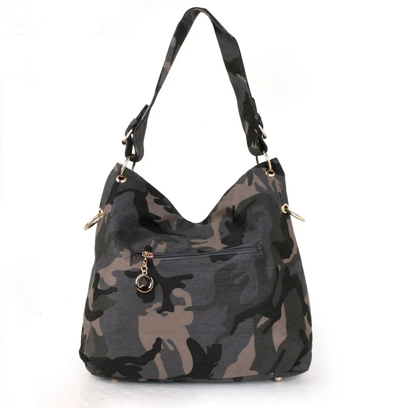 Fashionable denim canvas one shoulder messenger bag in blue and black colours