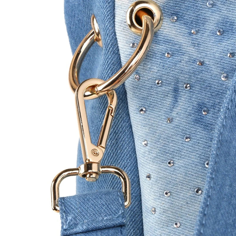 Fashionable denim canvas one shoulder messenger bag in blue and black colours