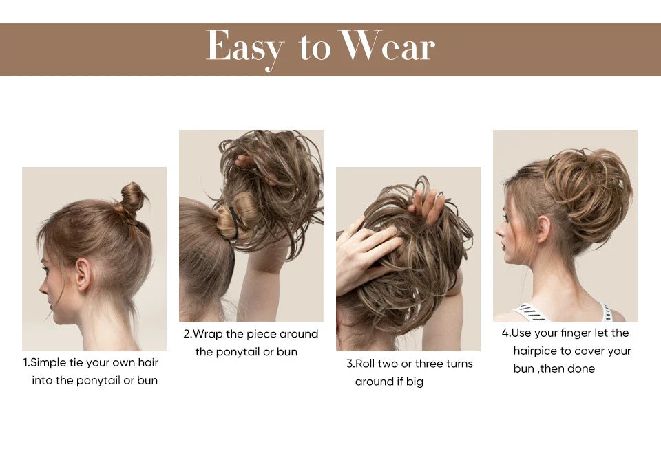 Bud Bun Artificial Hair Bun - Natural fluffy long beard curly hair bun for lazy updo chignon hairstyles