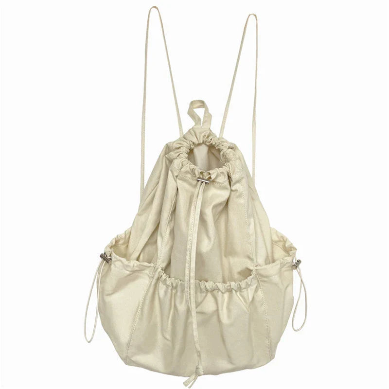 Creative drawstring bucket bag in white, black, brown, and zebra print patterns - a stylish and versatile women's tote bag made of high-quality polyester material