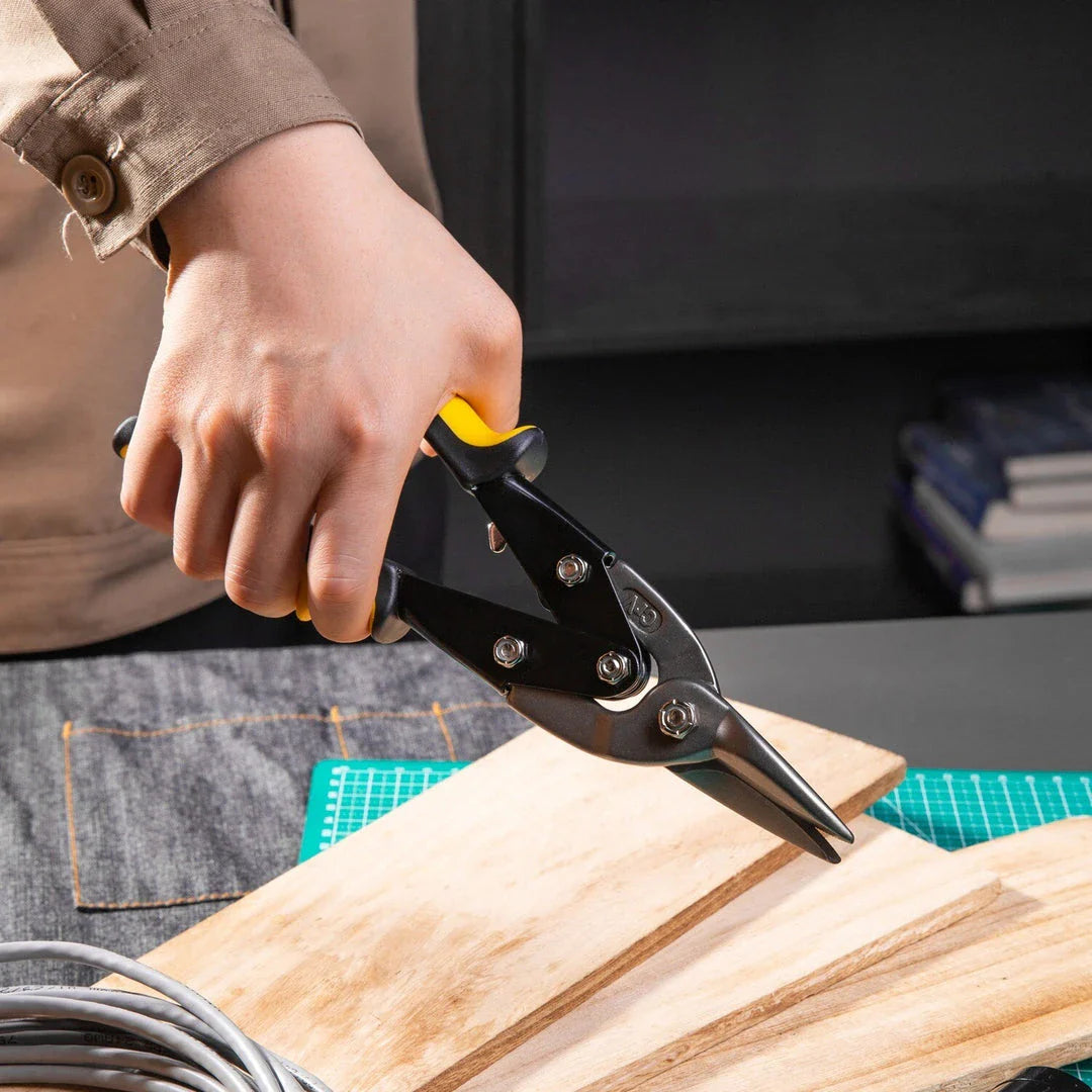 Multifunctional stainless steel metal sheet cutting scissors with ergonomic dual-color PVC handle