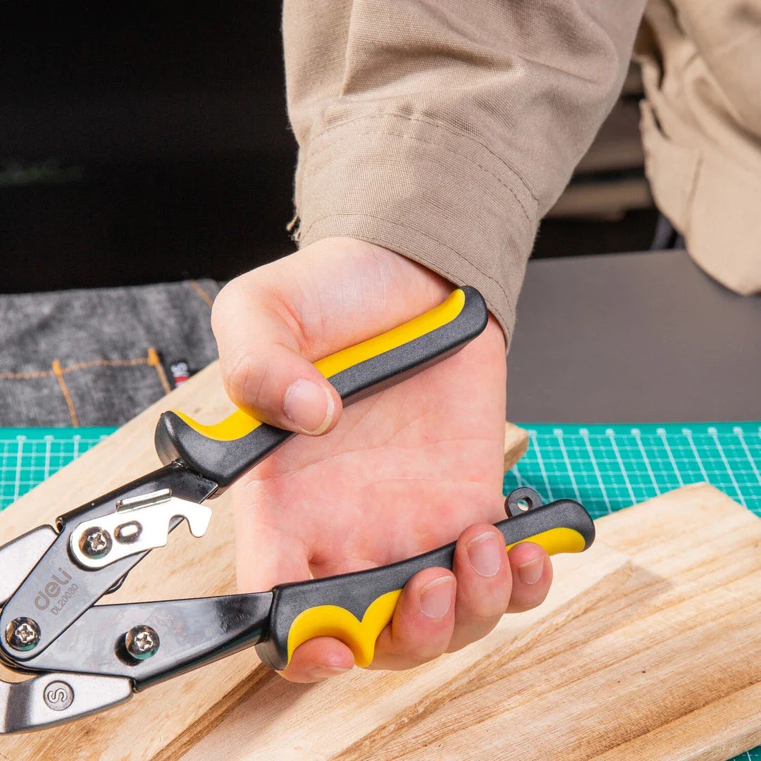 Multifunctional stainless steel metal sheet cutting scissors with ergonomic dual-color PVC handle