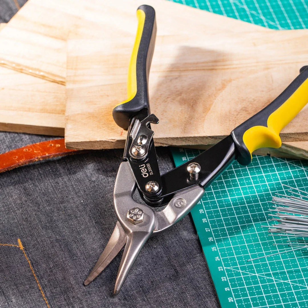 Multifunctional stainless steel metal sheet cutting scissors with ergonomic dual-color PVC handle