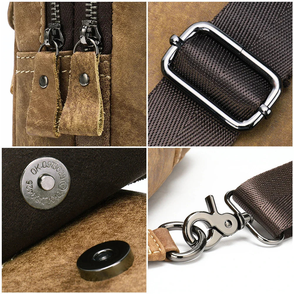A premium leather crossbody bag for men, featuring a vintage British design and adjustable shoulder strap