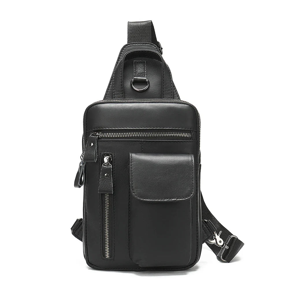 A premium leather crossbody bag for men, featuring a vintage British design and adjustable shoulder strap