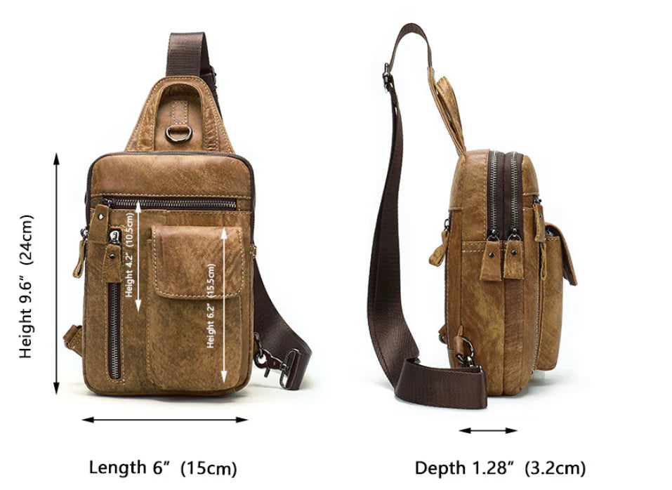 A premium leather crossbody bag for men, featuring a vintage British design and adjustable shoulder strap