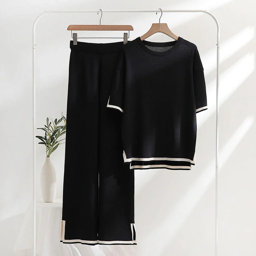 Classic Style Ice Silk Knitting Suit for Women - Sophisticated Two-Piece Set in a Range of Colours