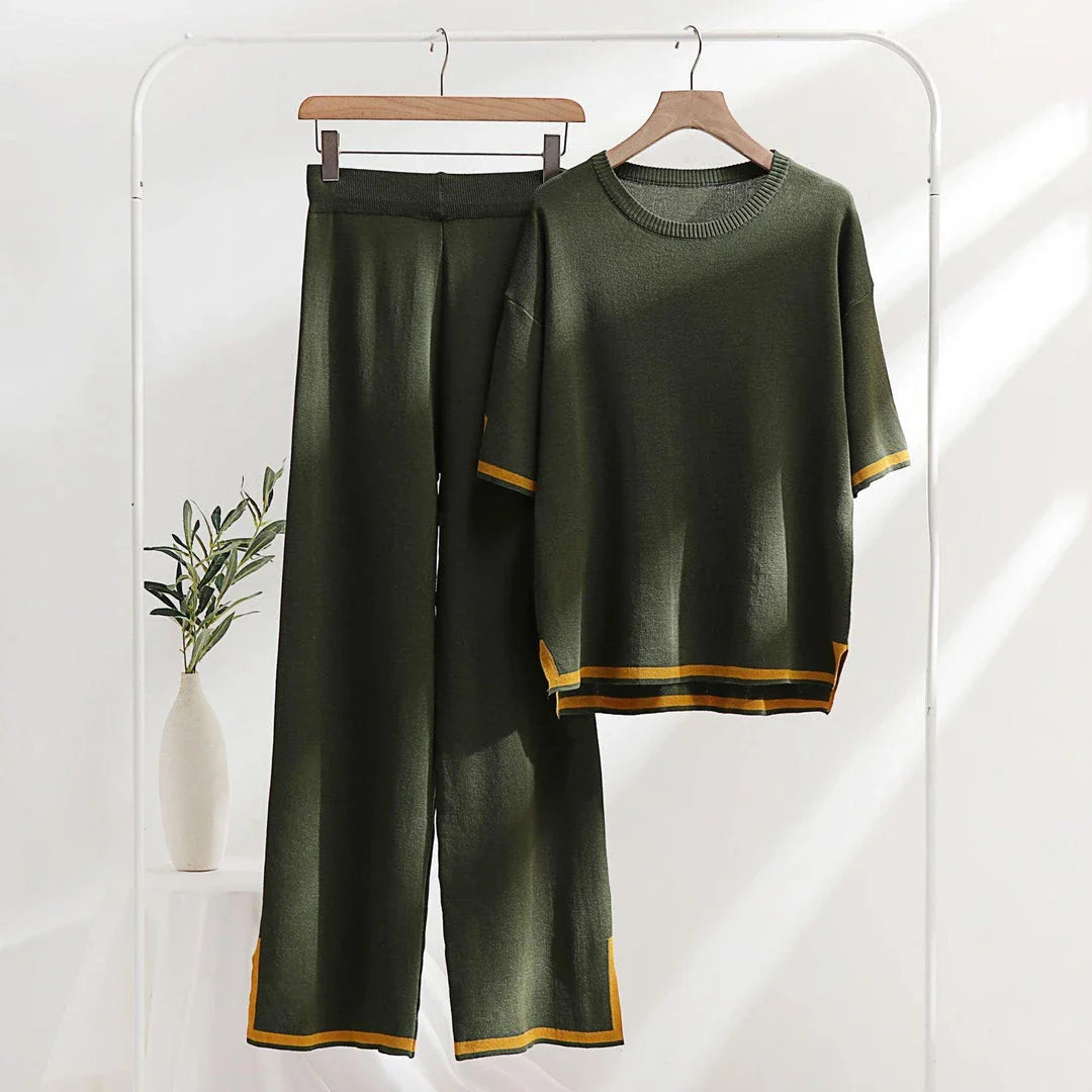Classic Style Ice Silk Knitting Suit for Women - Sophisticated Two-Piece Set in a Range of Colours