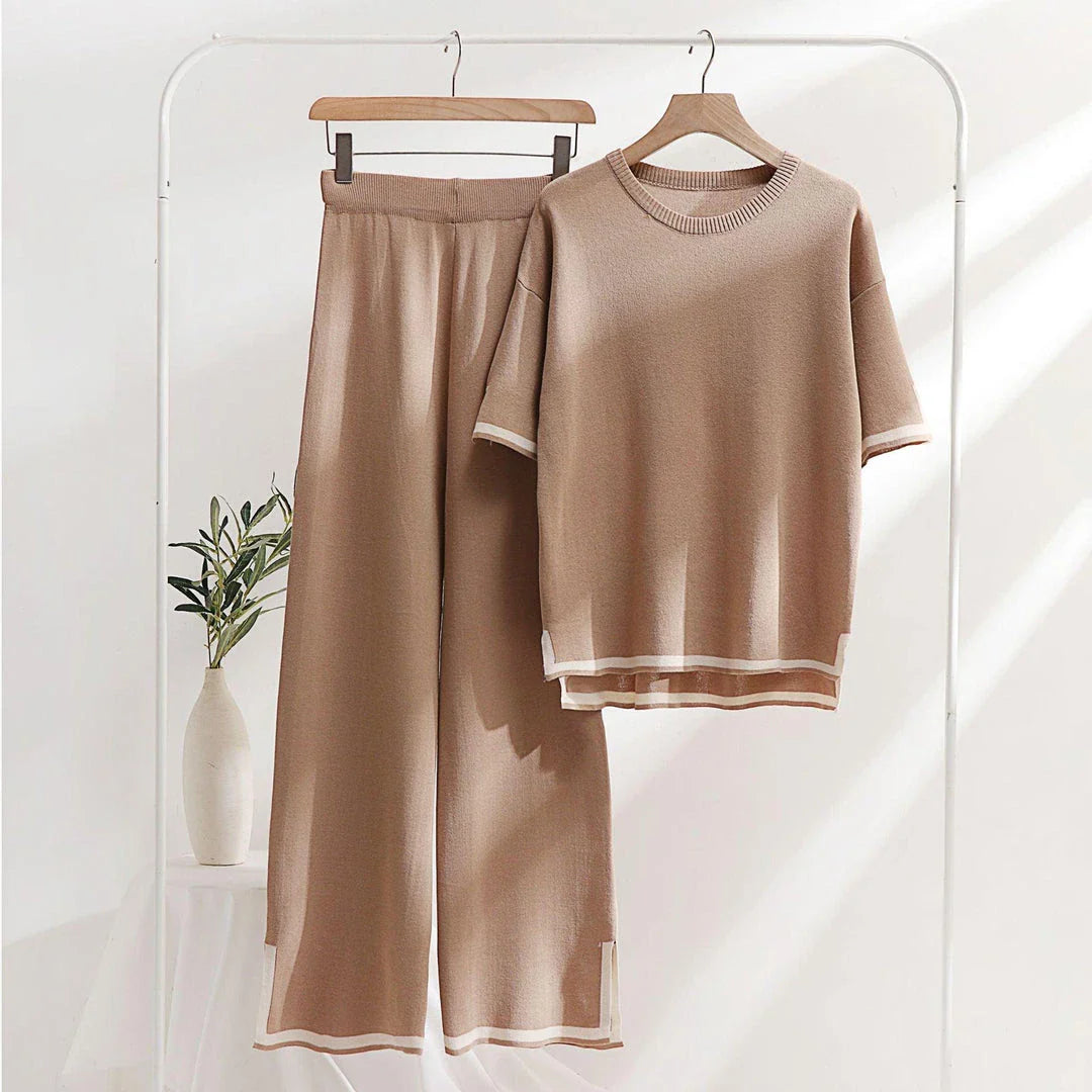 Classic Style Ice Silk Knitting Suit for Women - Sophisticated Two-Piece Set in a Range of Colours