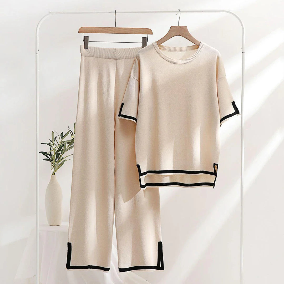 Classic Style Ice Silk Knitting Suit for Women - Sophisticated Two-Piece Set in a Range of Colours