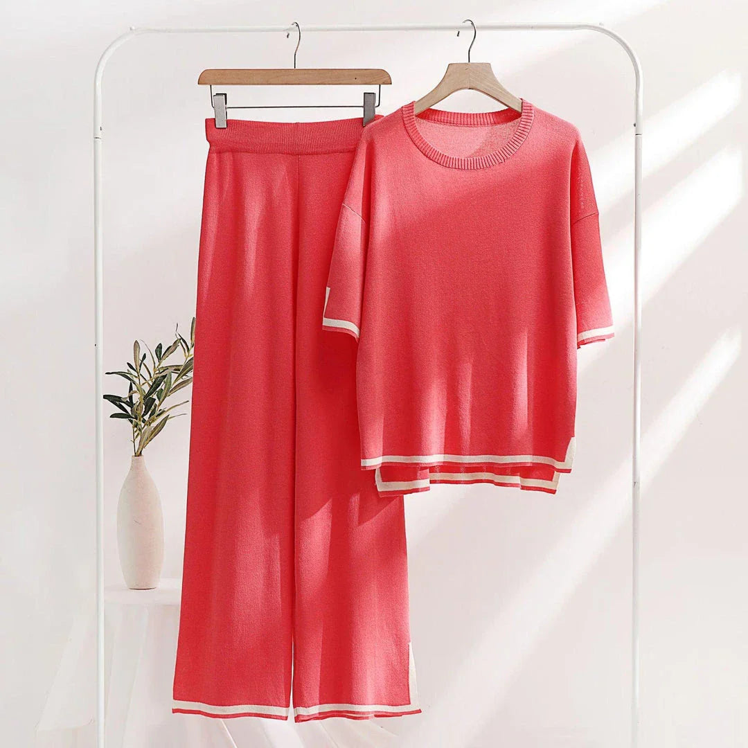Classic Style Ice Silk Knitting Suit for Women - Sophisticated Two-Piece Set in a Range of Colours