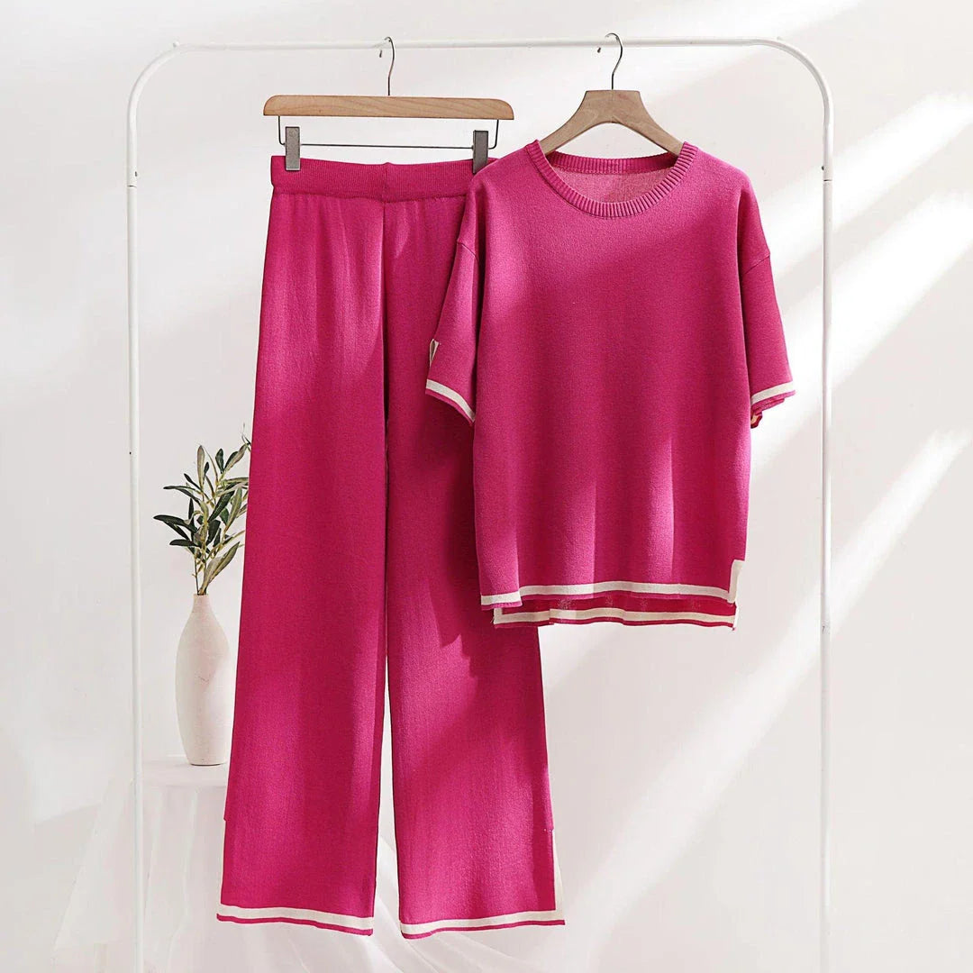 Classic Style Ice Silk Knitting Suit for Women - Sophisticated Two-Piece Set in a Range of Colours