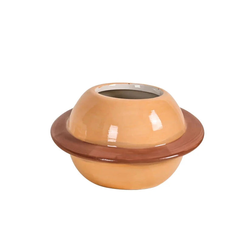 Mini Planet Shape Ceramic Succulent Flower Pot with a smooth, planet-inspired design in blue colour