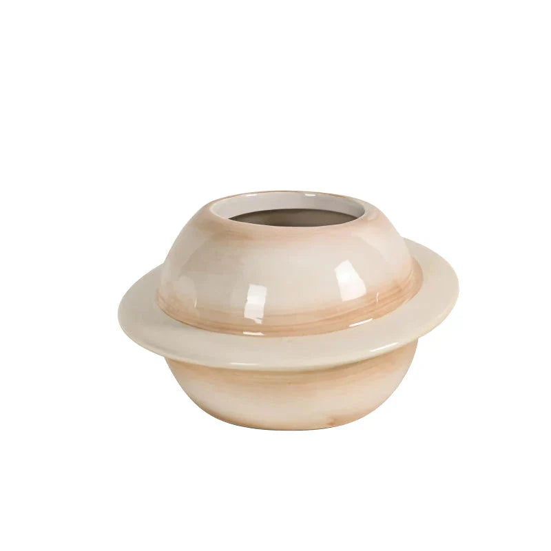 Mini Planet Shape Ceramic Succulent Flower Pot with a smooth, planet-inspired design in blue colour